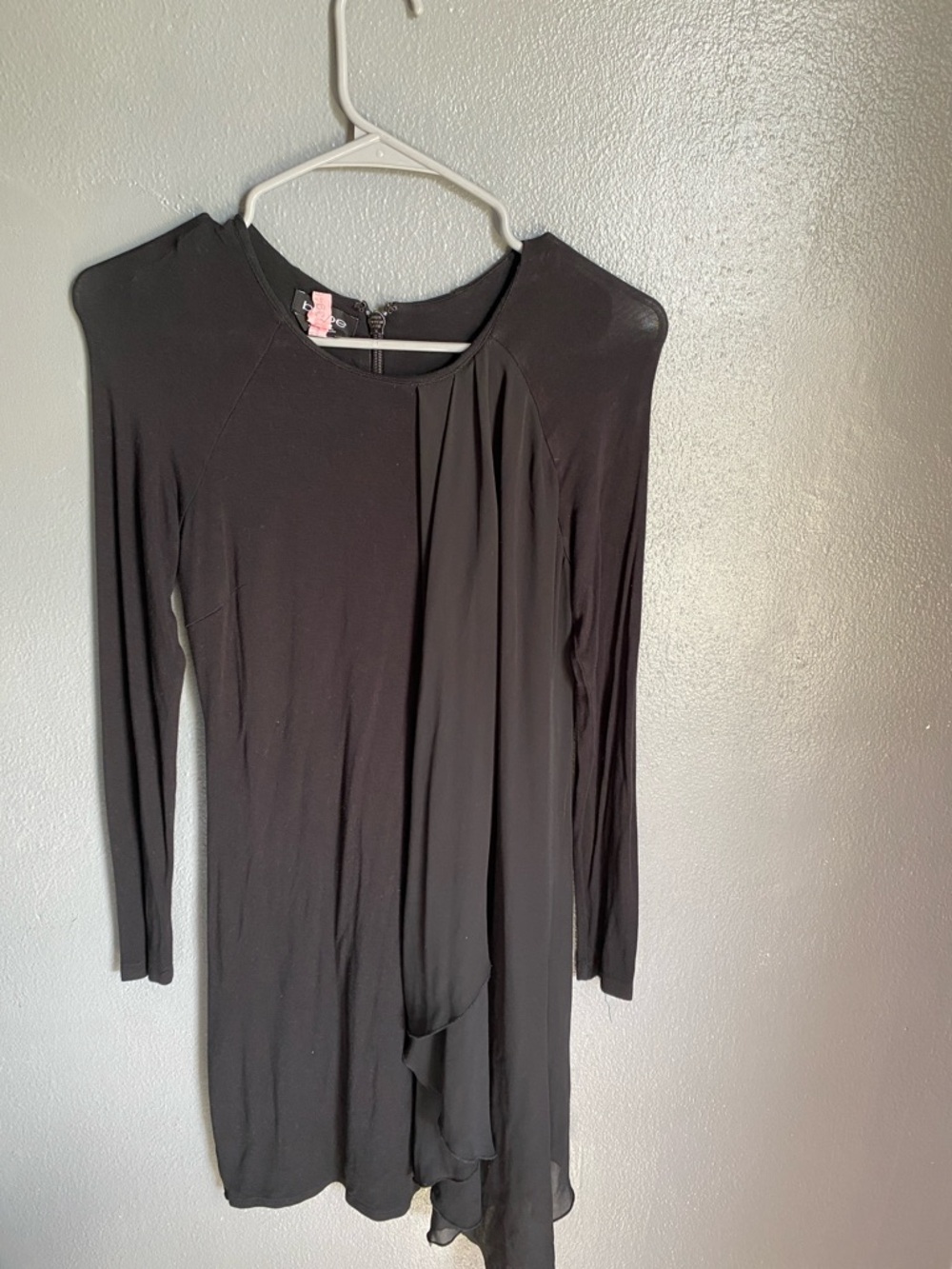 bebe Black Long-Sleeve Draped Mini Dress
